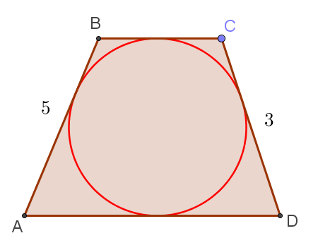 Окружность вписана в трапецию с боковыми сторонами 5 и 3