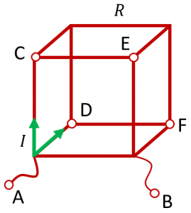 Проволочный куб, подключенный к прилежащим вершинам одной грани