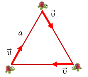 Три черепахи в вершинах равностороннего треугольника начинают двигаться друг к другу