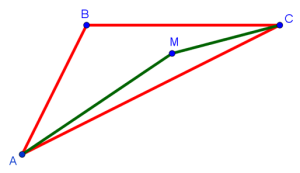 Сумма расстояний от точки внутри треугольника до его вершин меньше суммы двух соседних сторон треугольника с концами в этих вершинах