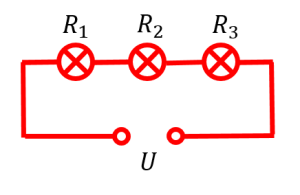 Три лампочки, соединённые последовательно, из задачи 26 ОГЭ по физике