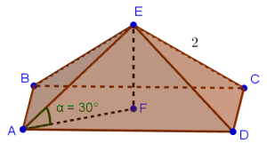 Правильная четырёхугольная пирамида с боковым ребром, наклонённым под угол 30 градусов к основанию