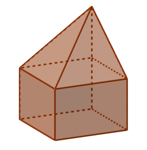 Ещё один вариант сочленения четырёхугольной пирамиды с параллелепипедом так, чтобы у них совпал основания